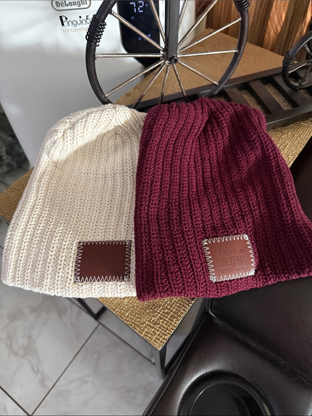 Love Your Melon Ribbed Beanie Set - Cream & Burgundy